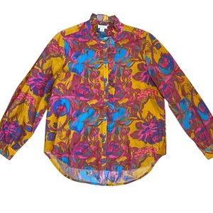 Sundance Women’s M Yellow Floral Cotton Lightweight Blouse Shirt Ruffle Collar